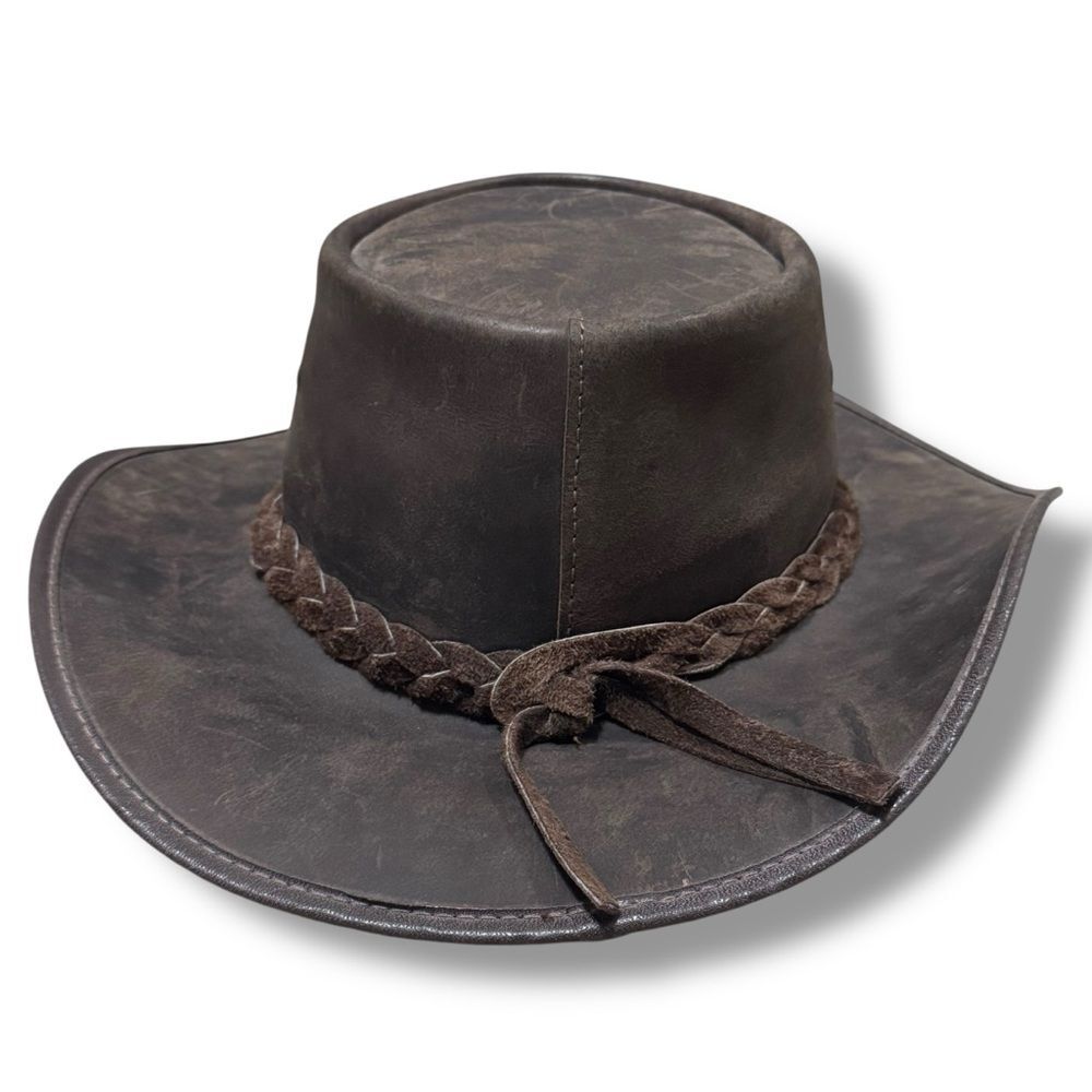 Walker Buffalo Leather Cowboy Hat Western Ranch Rodeo Rustic Style 22.5” - Picture 5 of 12